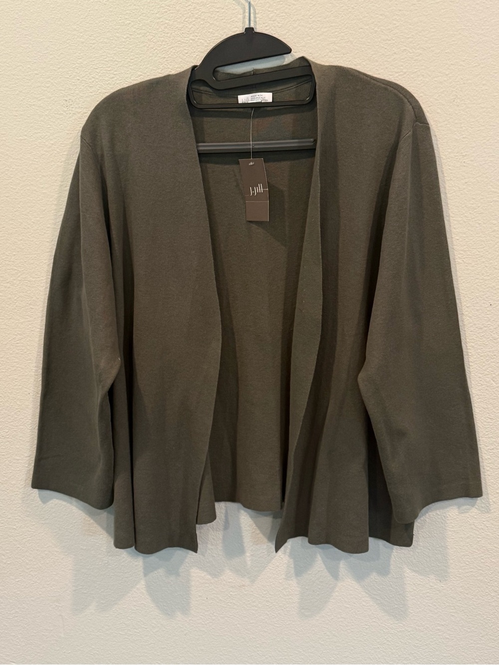 J. Jill Dark Olive Organic Cotton Open Front Cardigan Sweater Women’s Large